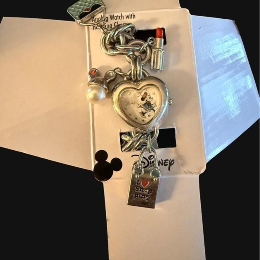 Disney Minnie Mouse MN2019 I Love Shopping Charm Bracelet Watch – Discontinued